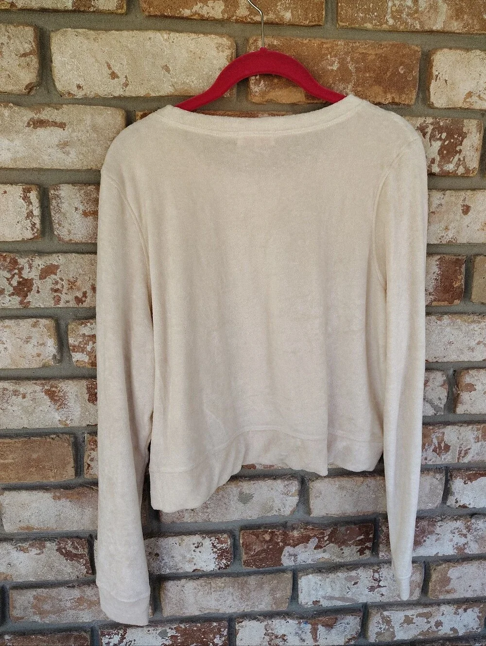 Goldie LeWinter Off White Velour Cropped Long Sleeve Top Sweatshirt Sz L